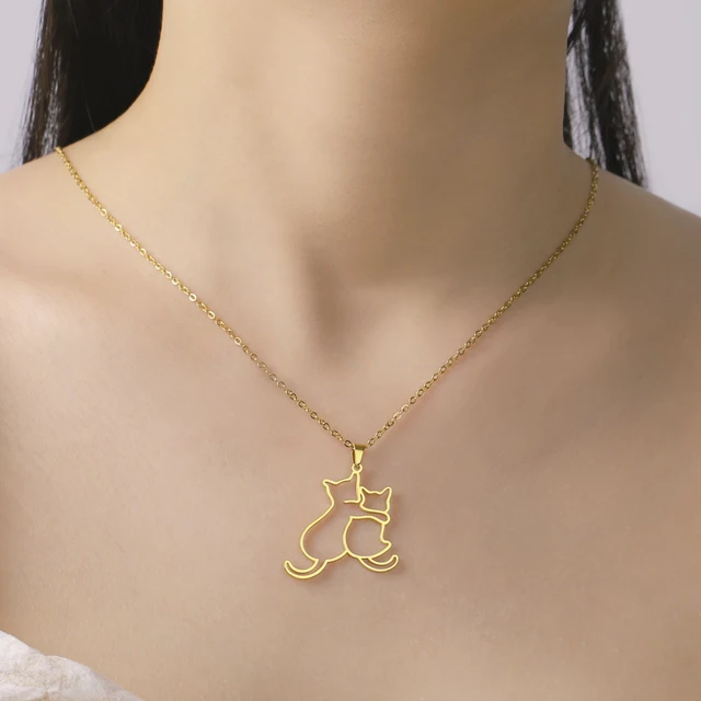 Cazador Cute Hugging Cats Kitten Necklace for Women Stainless Steel Animal Dog Pet Pendant Necklaces Jewelry Gift 2024 Trend 2