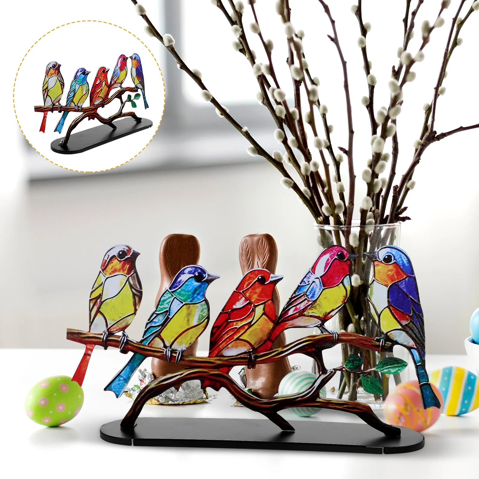 

Colorful Bird Statue Bedroom Decor Animals Branch Decorative Craft Iron Birds The