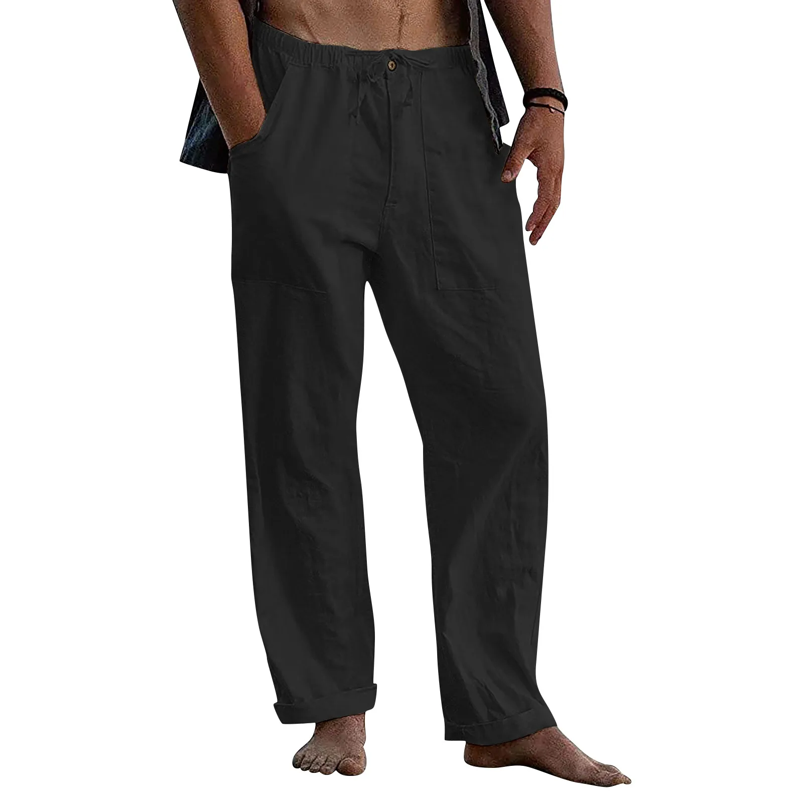 Cotton Linen Trousers For Men Wide Leg Pant Breathable Summer Linen Pants Fitness Clothing Men'S Workwear Male Jogging Bottoms