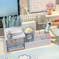 New Cute Pen Desk Holder Storage Box Organizer Girl Drawer-type Desktop Student Stationery Handbook Nine Grids Storage Box 1