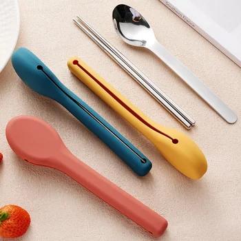 Set di posate portatili in acciaio inossidabile, adatto per lavoro, scuola, picnic, campeggio, viaggi, set di posate portatili in silicone riutilizzabili 1