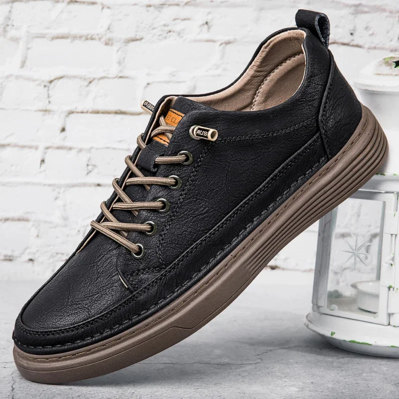 

Italian Casual Shoes Men's Lace Up Oxford Shoes Genuine Leather Thick Bottom Outdoor Walking Shoes Black Office Men Dress Shoes