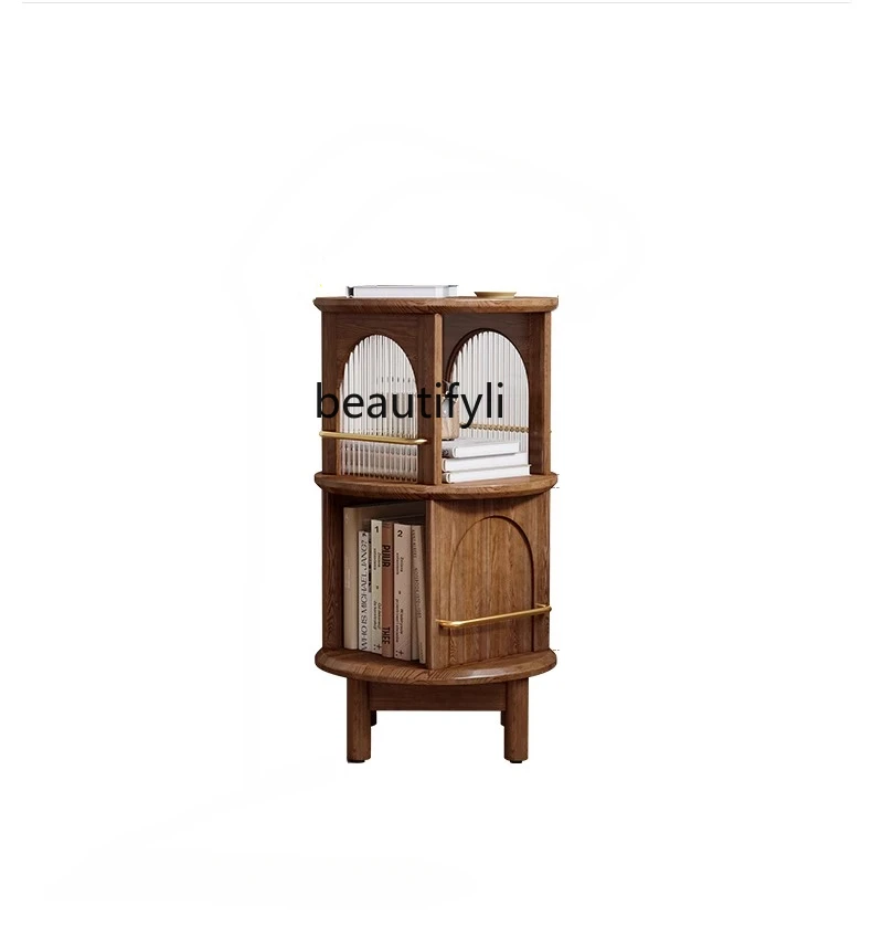 

Solid Wood Rotatable Sofa Side Table Mobile Small Bookshelf Middle-Ancient Living Room Shelf Simple Side Cabinet Bedside Table