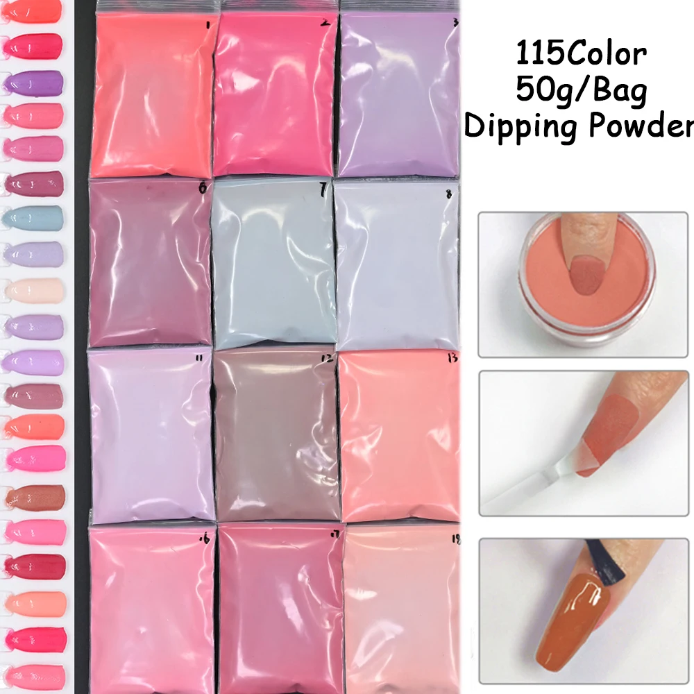 

115 Colors Nail Dipping Powder 50g/Bag Long Lasting,Odor-Free Dip Powder No Needed UV Lamp Dip Liquid Polish Manicure Dust*FD2-1
