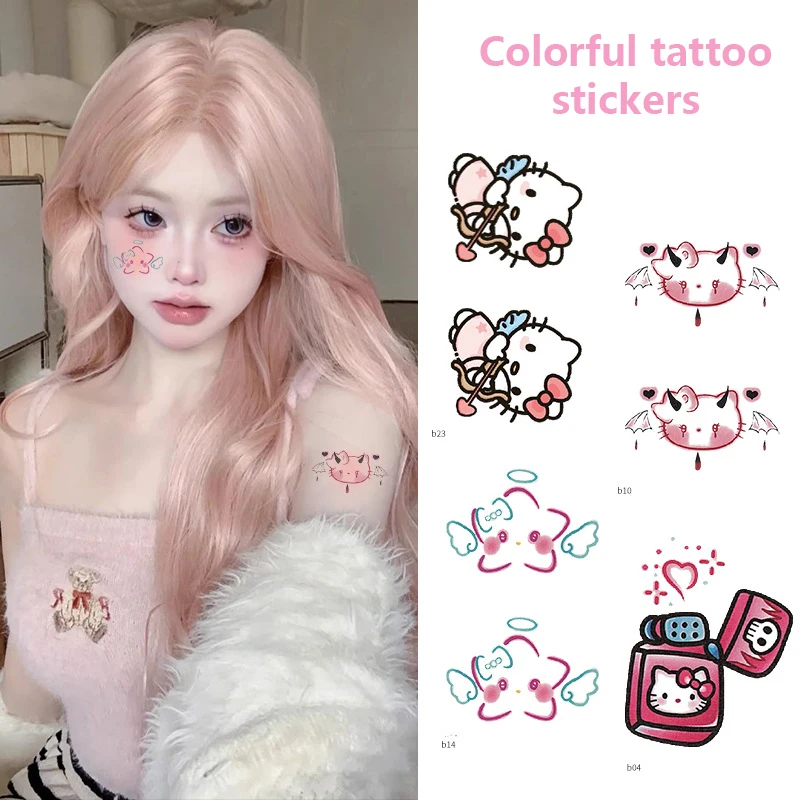 

Временные татуировки для детей Sanrio с героями мультфильмов куроми Хелло Китти, милые водонепроницаемые и прочные цветные тату-наклейки, подарки