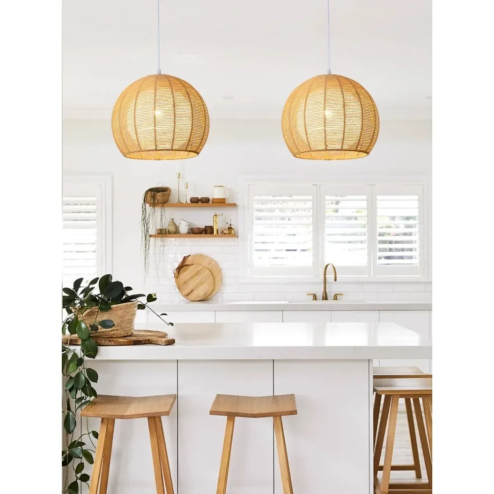 

Japanese chandelier hemp rope simple bedroom living room balcony restaurant Japanese single lamp solid wood light in the bedroom
