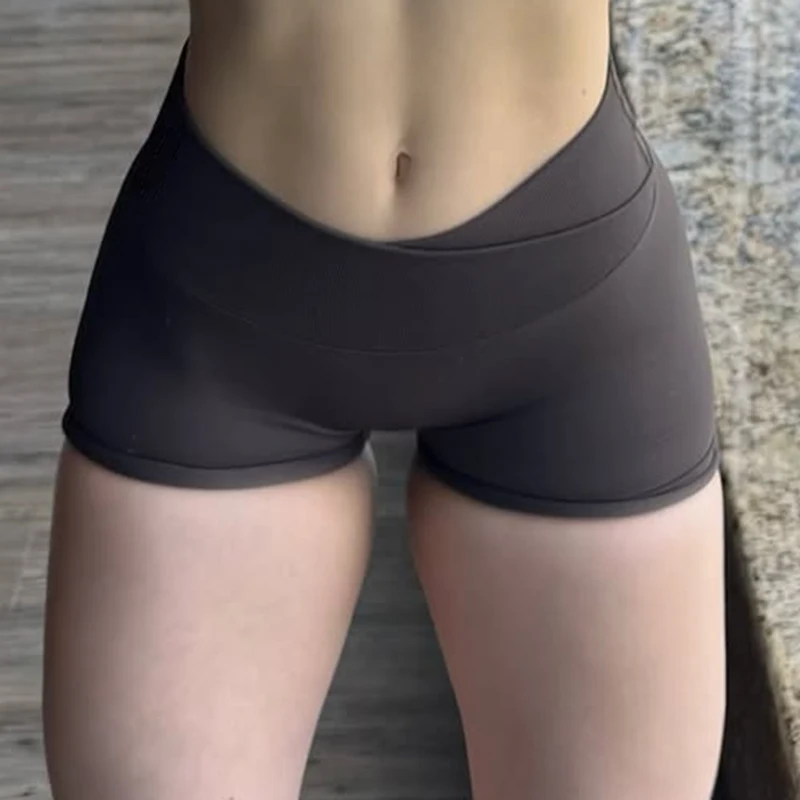 Vision Yoga Shorts Women Cross Low Waist Hip Lifting Seamless Gym Shorts 4.5'' Workout Fitness Scrunch Butt Sports Shorts 2