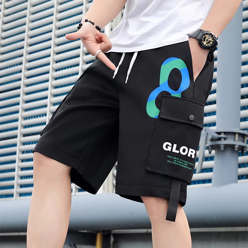 Casual 2024 Summer Shorts For Men's Fashion Printed Loose Knee-Length Pant Trouser Sport Outwear Elastic Waist Drawstring Jogger 2