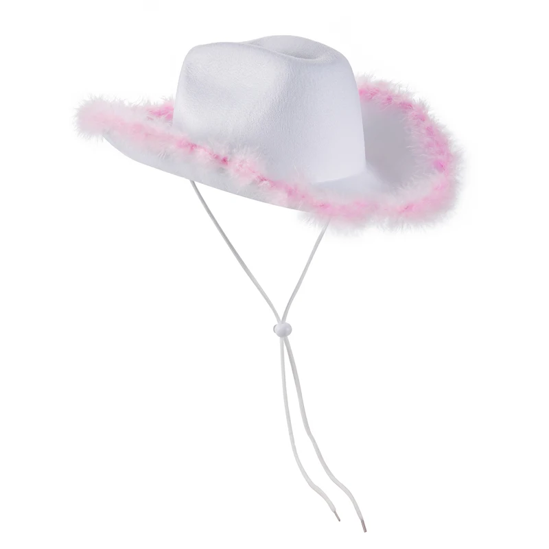 Women'S Western Cowboy Hat Adult Solid Color Fur Trimmed Wide Brimmed Hat Yuppie Gentleman Style Date Party Women'S
