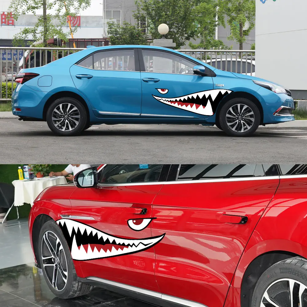 2Pcs Fun Diy Auto Stickers Cartoon Haai Mond Tanden Stijlvolle Grafische  Pvc Waterdichte Sticker Decoratie Voor Auto 2022 nieuwe - AliExpress, image size:1000x1000
