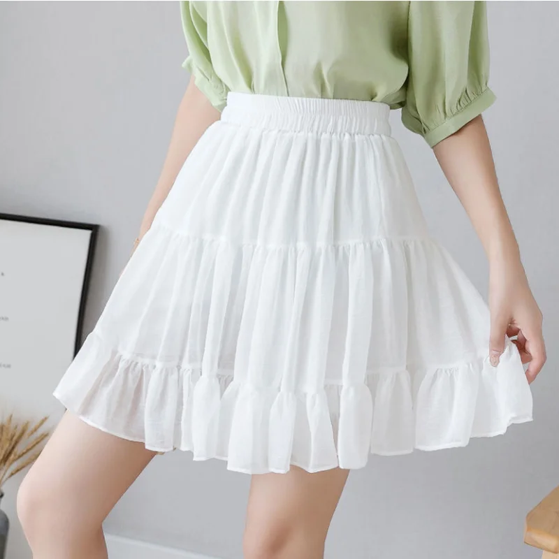 

Women Ruffle Skirt Chiffon Mini Skirts for Women Fashion 2023 Korean Short Summer Black Sexy High-waisted White Satin Polka Dot