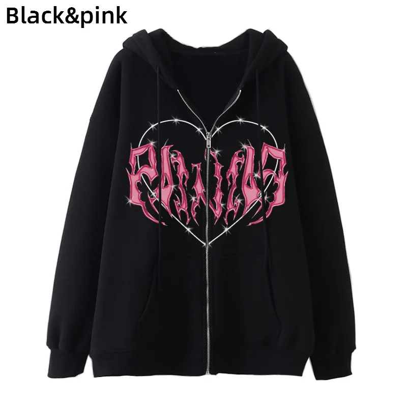 Hoodies Coat Womens Fun Skeleton Butterfly Patchwork Zip Up Hooded Jacket Loose Comfy Oversized Sweatshirt Girls Long Sleeve Top 5