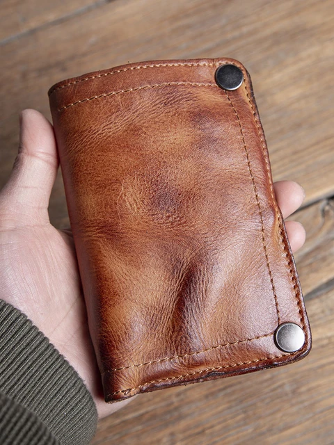 Aetoo Retro Handmade Wallet Men's Leather Short Zipper Niche