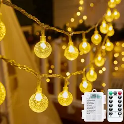 Enchanting LED Crystal Ball Fairy String Lights - Battery Operated with Remote, Waterproof for Outdoor and Holiday Decoration (Warm light)