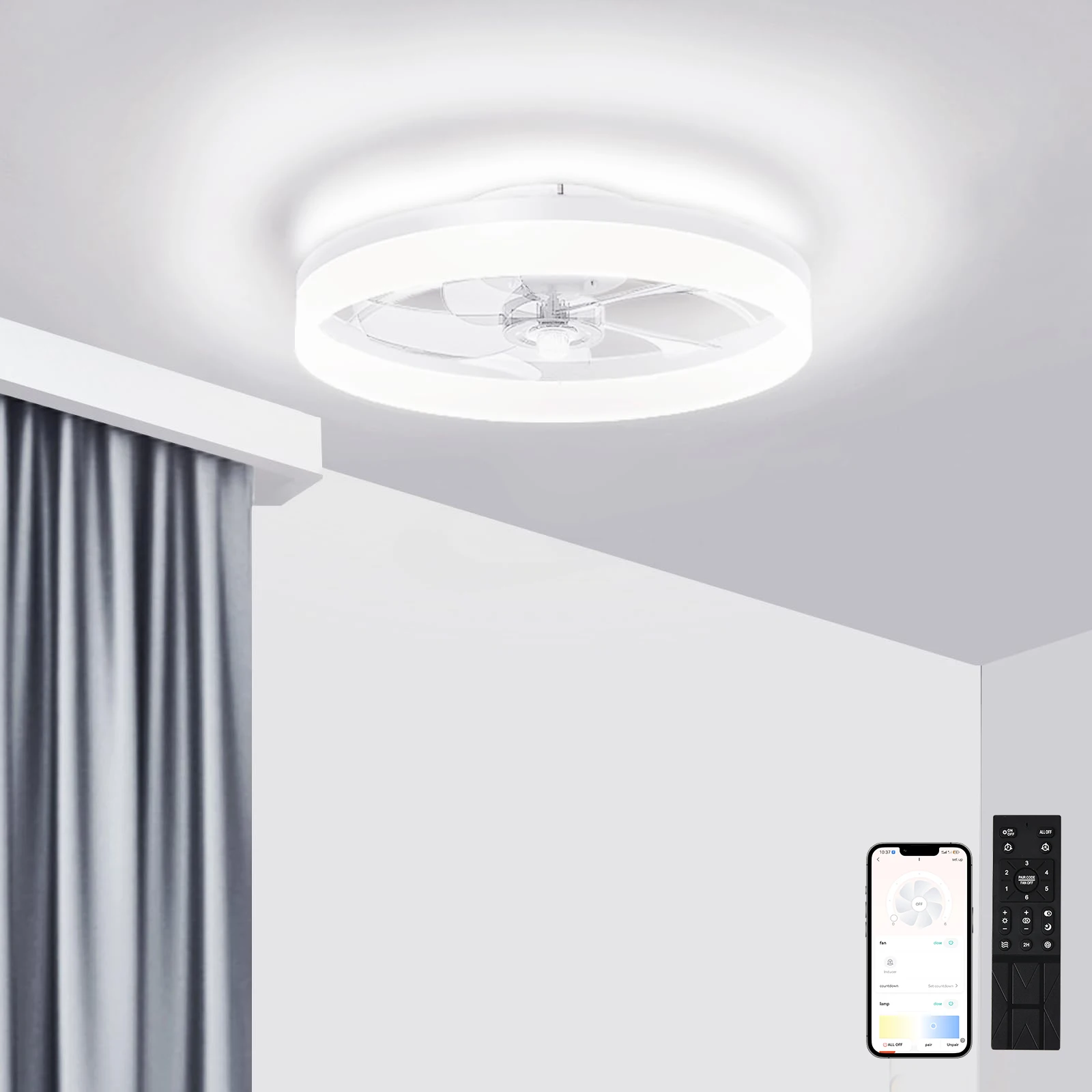 Ceiling fan with light Modern Dimmable Remote Control Ceiling Fans Living Room AC Variable Frequency Fan Lamp 19.6 in
