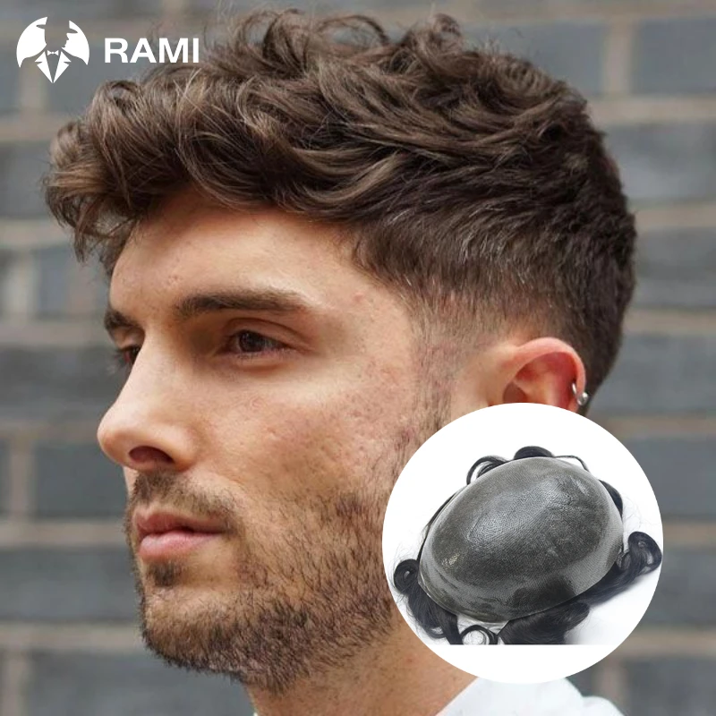 

Men's Capillary Prothesis Full Skin Wigs Men 0.06-0.08mm PU Double Knots Skin Toupee For Man 100% Human Hair Systems Durable Wig