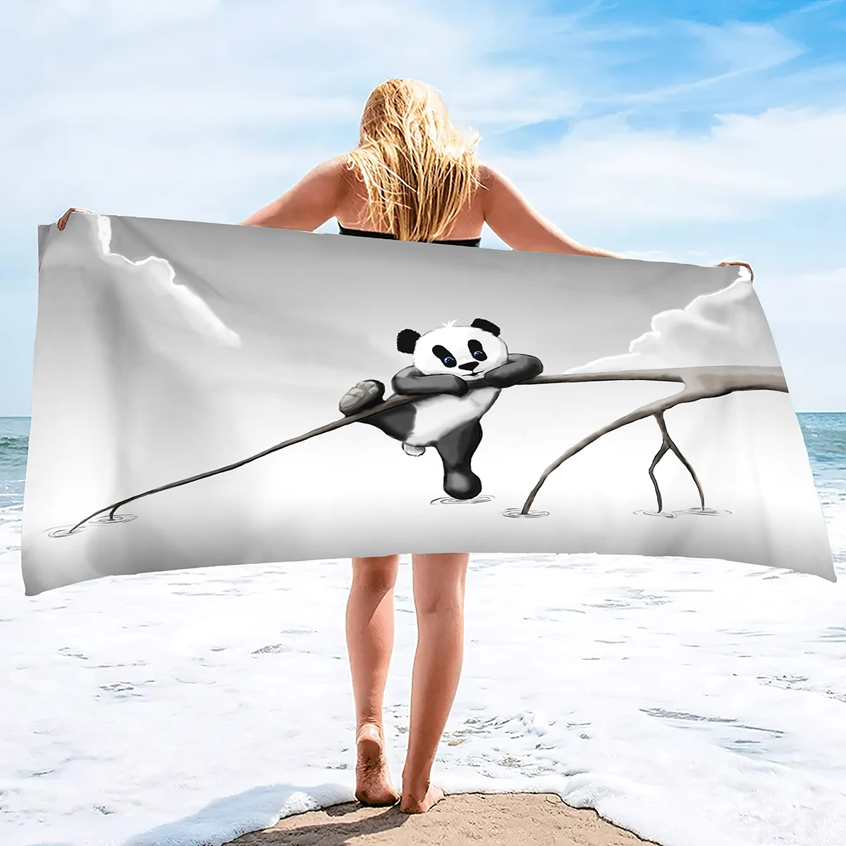 Oversized Beach Towel ,Cartoon Panda Pool Swim Travel Soft Towel Blanket Bulk for Women Men Camping Cruise Lounge Chair Cover