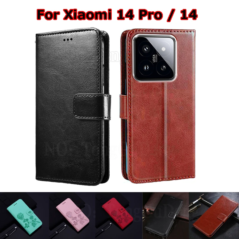 

For чехол на Xiaomi 14 Pro Case Wallet Funda Coque Leather Capa Flip Phone Shell Cover For Carcasas Xiaomi 14 14Pro Mujer Hoesje