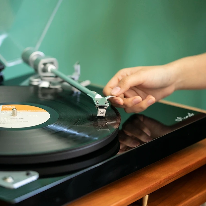 스테레오 Hifi 사운드 나무 휴대용 가방 무선 파란색 치아 Aux Usb Fm 라디오 레트로 Lp 비닐 턴테이블 레코드 플레이어