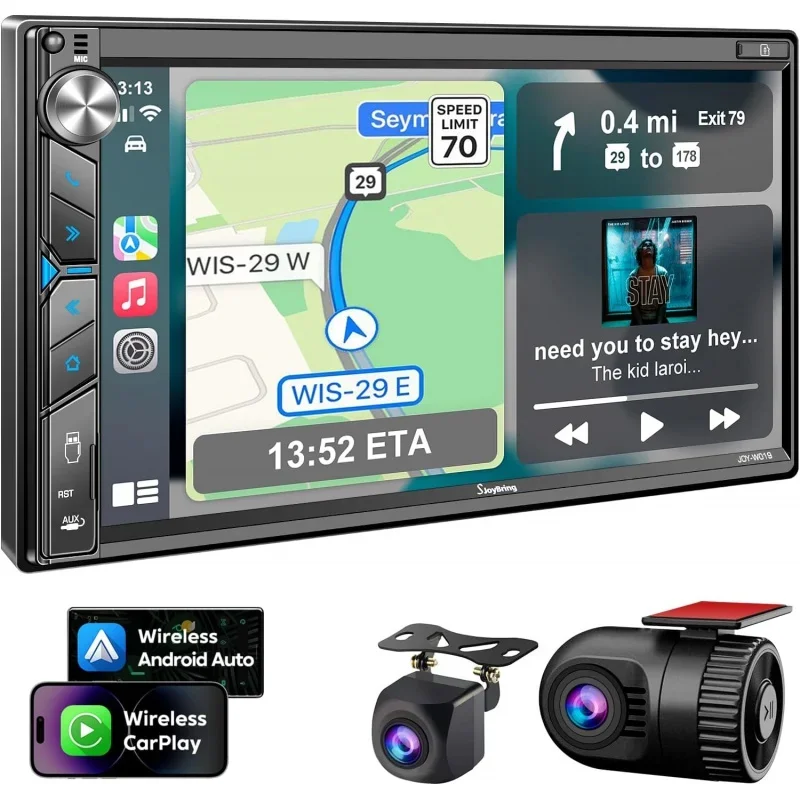 

Double Din Car Stereo with Dash Cam - Voice Control Carplay, Android Auto, Steering Wheel Controls, 7 "HD Touchscreen, Backup Ca