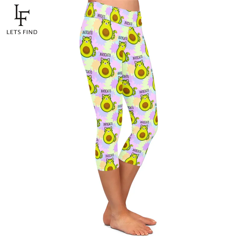 LETSFIND 2020 Summer Fashion High Waist Soft Fitness Leggings 3D Cute Cartoon Avocadov Printing Capri Leggings