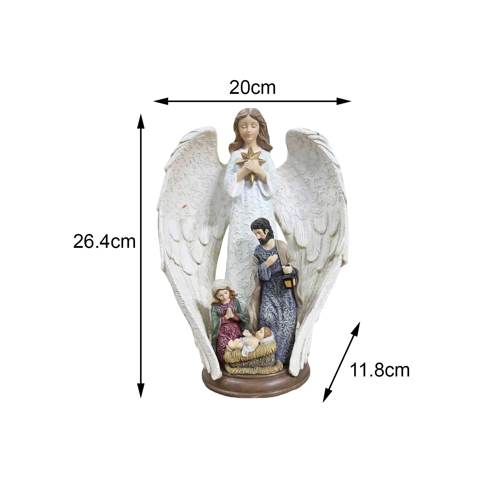 Holy Family Statue Nativity Scene Figurines European Resin Color Relief Pattern Effect Angel Wings Character Christmas Decor