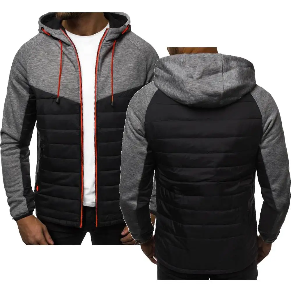 Casual Slim Patchwork Zipper Coat Men Long Sleeve Mens Jackets Oversized Coat European Wildsize Men Hooded Jacket   Size 4XL