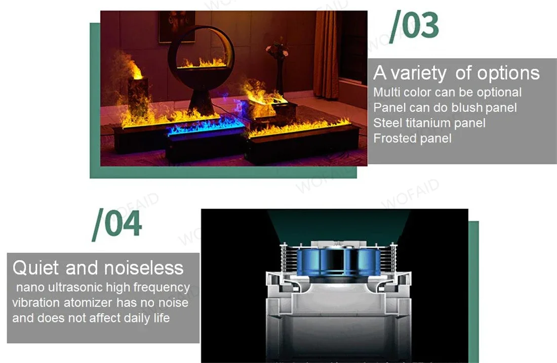 Electric LED Fireplace 3D Flame Water Vapor Steam Fire Place Auto Fill & Drain Fake Flame Fireplace for Living Room Home Decor
