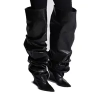 European AndAmerican Nichepleated Pointedtoewedge Overkneesleeveboots Forwomen,sexylarge Tubecircumference,fashionshow Pileshoes - Image 2