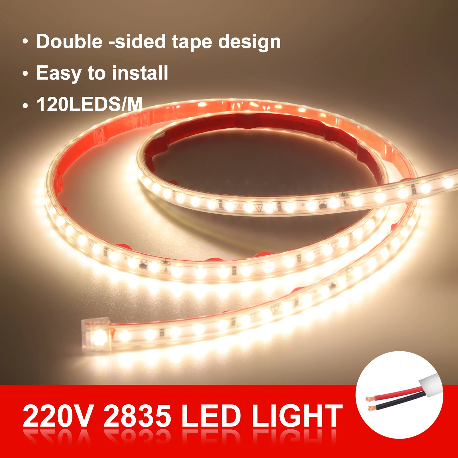 thumbnail image 1 of Tira de luces LED AC220V 230V 2835 120 LED/m Barra de lámpara con cinta adhesiva suave flexible y cortable de 10 cm, color rojo, azul hielo, verde, amarillo y rosa, 1 of 5