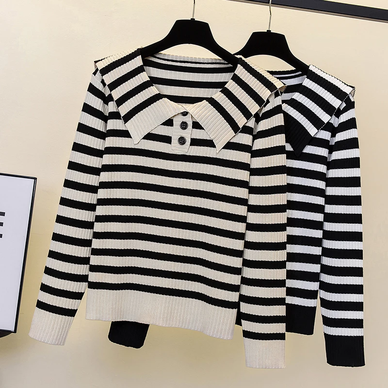

Женский свитер в полоску, с V-образным вырезом, на пуговицах