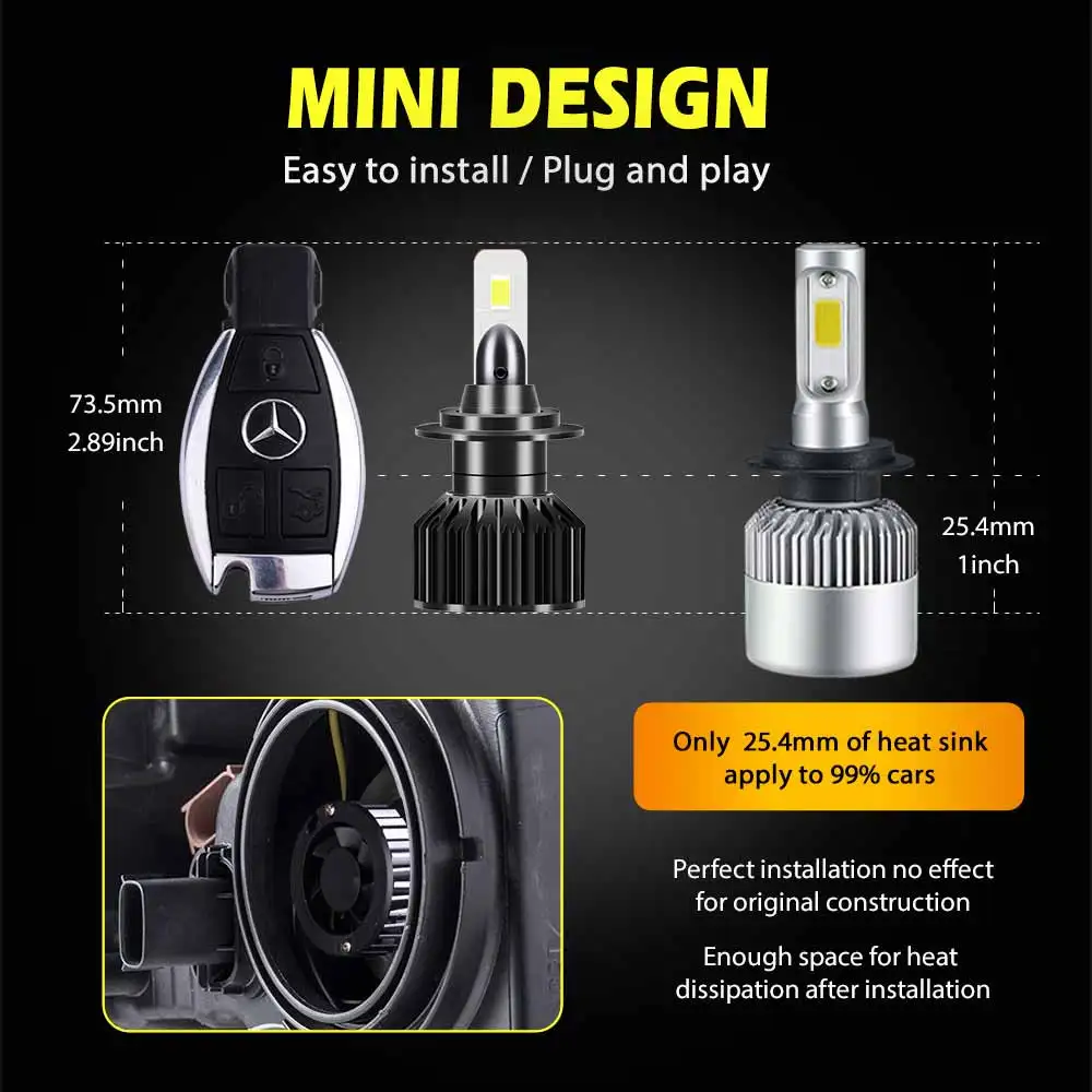 Infitary LED Car Headlights Supper Bright H4 H7 Bulbs For Auto 20000LM 6500K 12V 3570 Chip H1 H3 H11 9003 9005 9006 HB3 Fog Lamp