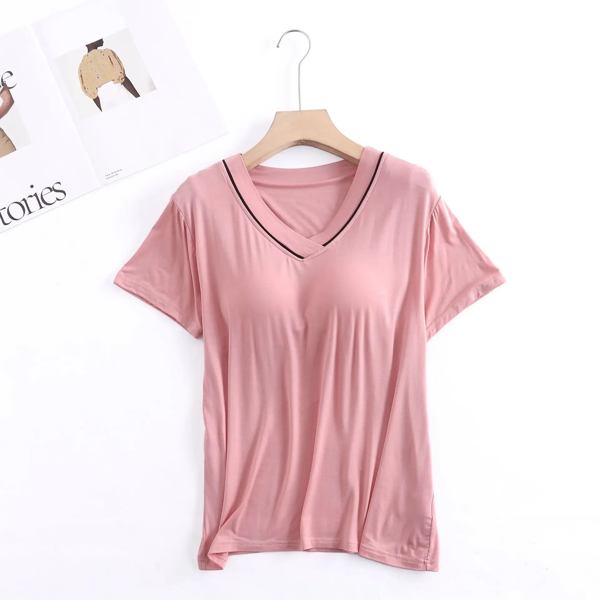 Casual Brust Pad Nachtwäsche Tops Für Frauen Neue Kurzarm T-Shirt Sommer Modale Bequeme Nachtwäsche Nachtwäsche One Piece Pyjamas – Detail 4