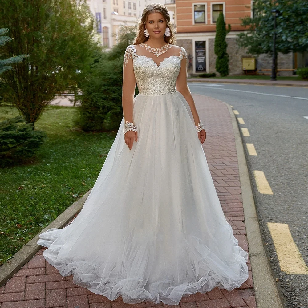

Lace up Corset Vestido De Noiva Sexy Illusion Long Sleeves Wedding Dress Appliques Vestidos De Novia