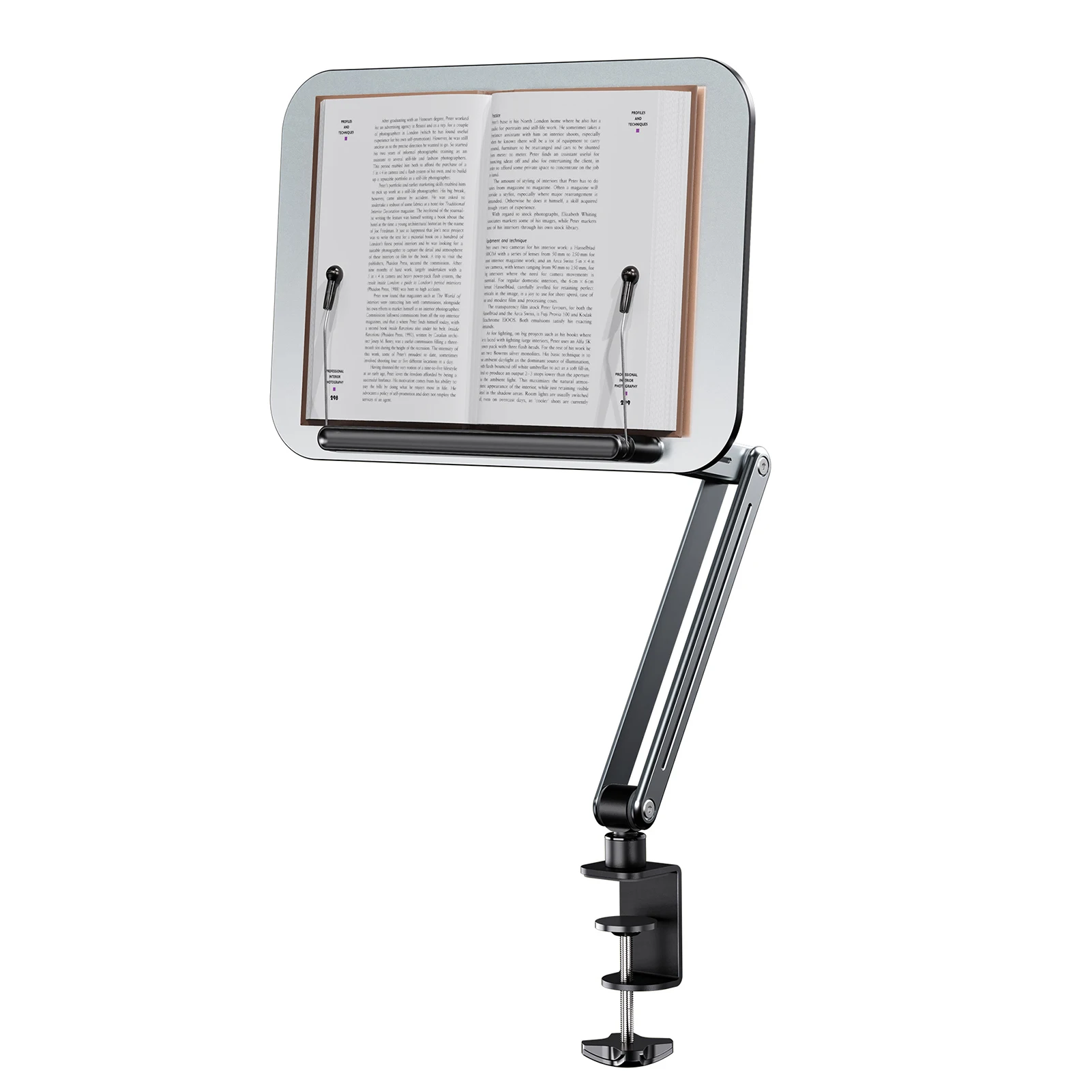 Desktop Book Stand for Reading w/ Cantilever Arm 360° Rotating Foldable Aluminum-plastic Panel for 14-17.3inche Ereader Textbook