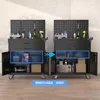 H Workbench Mobile Tool Cart,Garage Workbench with 4 Wheels,Metal Storage Cabinet with 2 Drawers&2 Doors and 1 Adjustable 3