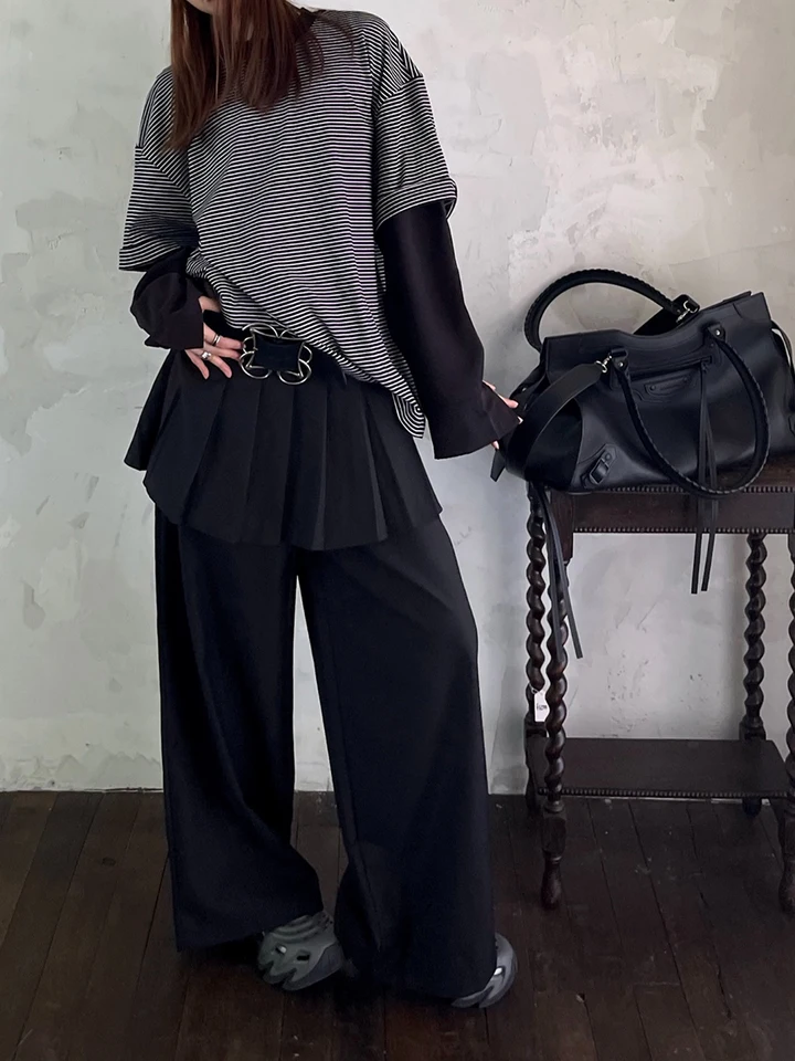 REDDACHiC Women's Pleated Skirt Overlay Suit Pants Work Casual