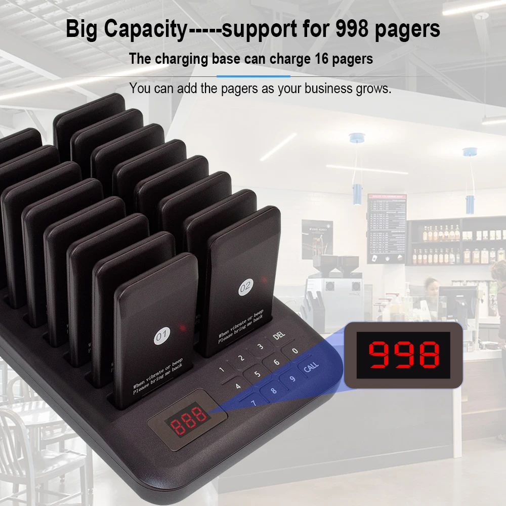 16 Pagers 1 Keyboard Transmitter Pager System Call Waiter Restaurant Wireless Calling Buzzer for food Truck wireless calling system