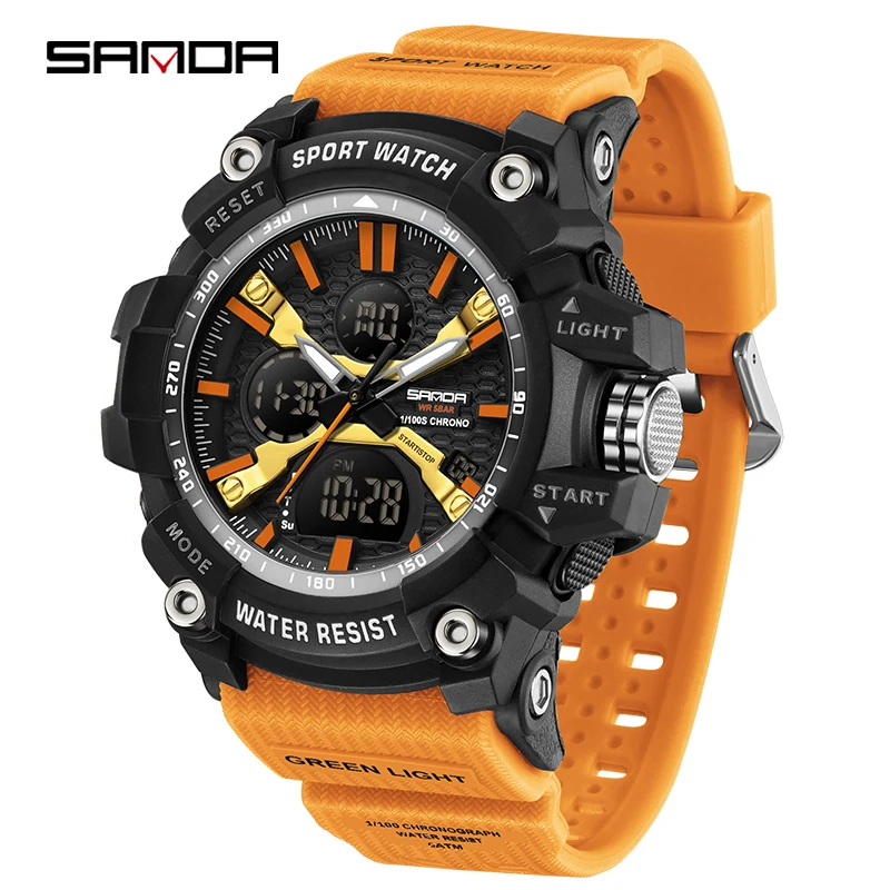 Dual Display Fashion Electronic Men's Watch - Multifunctional Luminous Sport Chronograph with Calendar and Stopwatch
