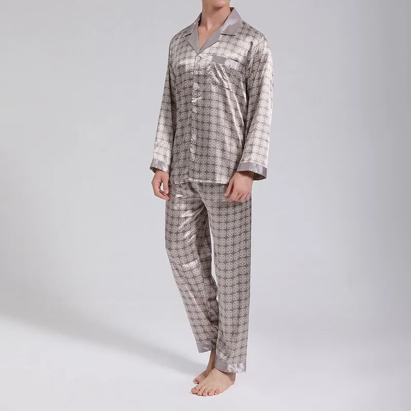 Mens Designer Pajamas for Men Nightwear Long Sleeve Sleep Tops Trousers Thin Ice Silk Pajamas Men Sleepwear Set Pijama Set best silk pajamas