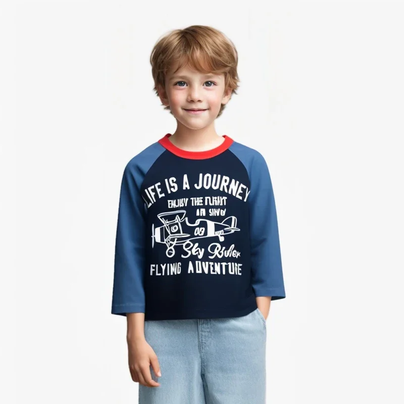 2025 Children's Clothing Autumn New Boys Bottoming Shirt Letters Rugby Print Cotton Kids T-shirt Baby Long Sleeve Tops Tees 3