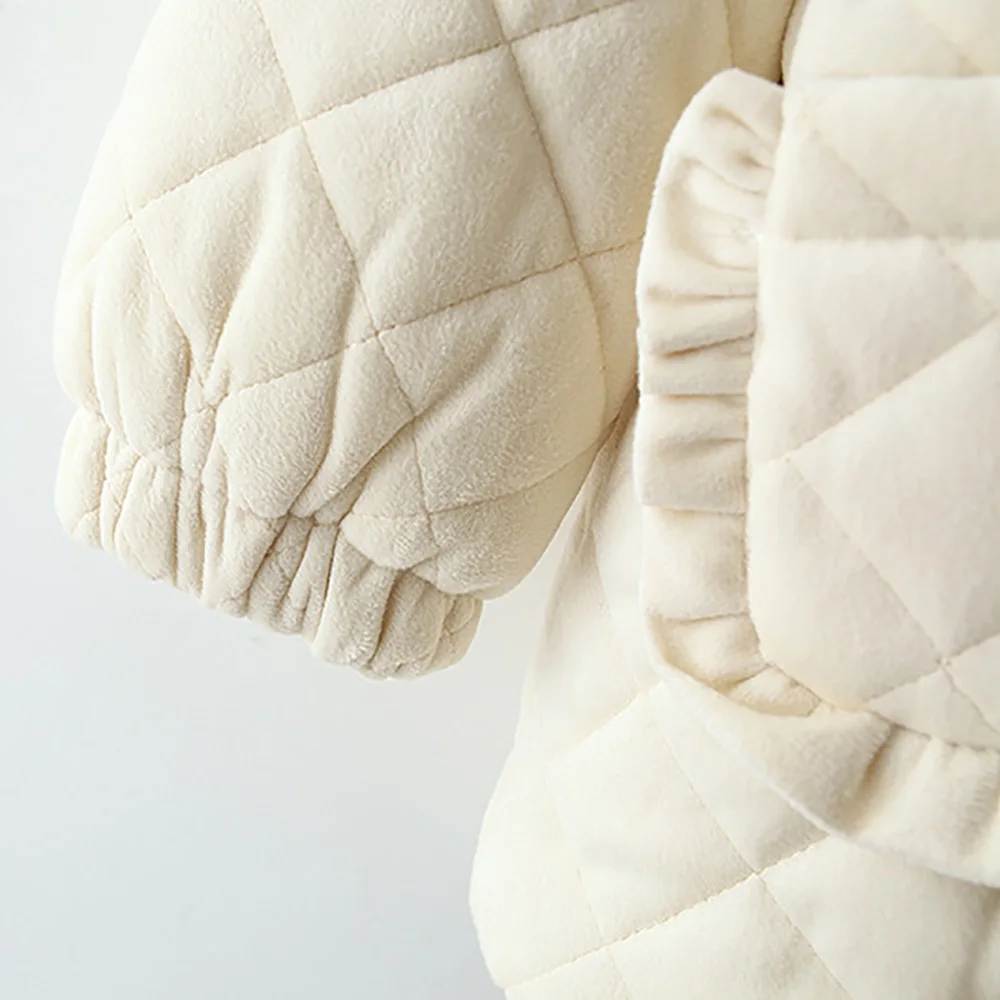 Winter New Girls' Coat Padded Padded Jacket Thick and Fluffy Warm Jacket Hooded Rabbit Ears Lace Pleated Long Sleeve
