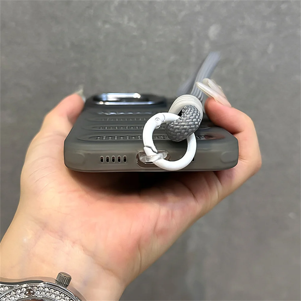 Enhanced Wrist Strap Lanyard Phone Case with Heat Dissipation and Folding Stand - Shockproof Matte Back Cover with Lens Protection