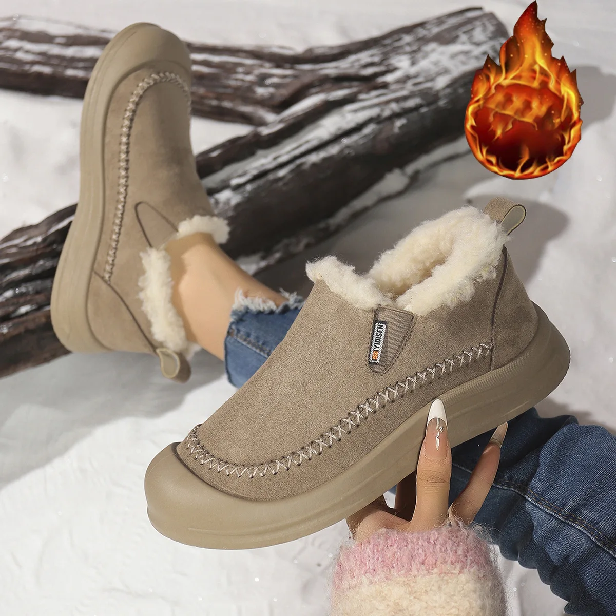 Women's Slip on Cotton Shoes 2025 Winter New Plush Thicken Outdoor Casual Warm Shoes Fashion Vintage Non Slip Comfort Snow Boots