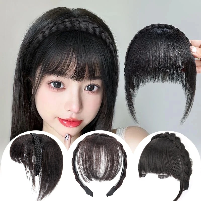 

Women Synthetic Bangs Hair Band In Extensions Natural Fringe Bang Hairbands Fake One Piece Straight Hairpiece Head Band Girl's