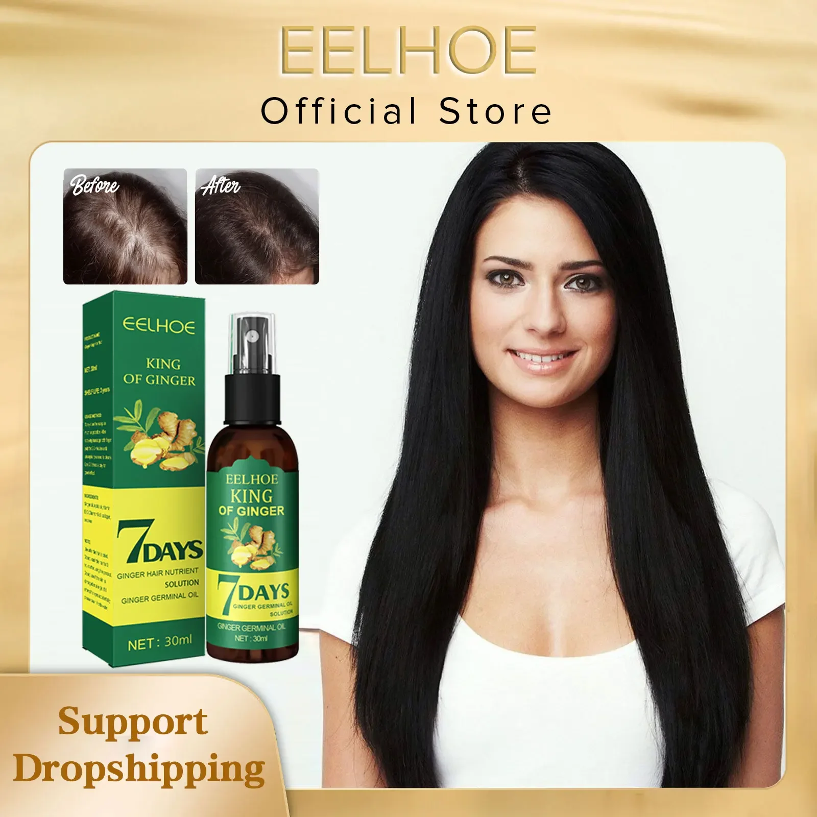 EELHOEHairGrowthSpray7DayGingerSerumScalpDamagedTreatementPreventHairLossEffective