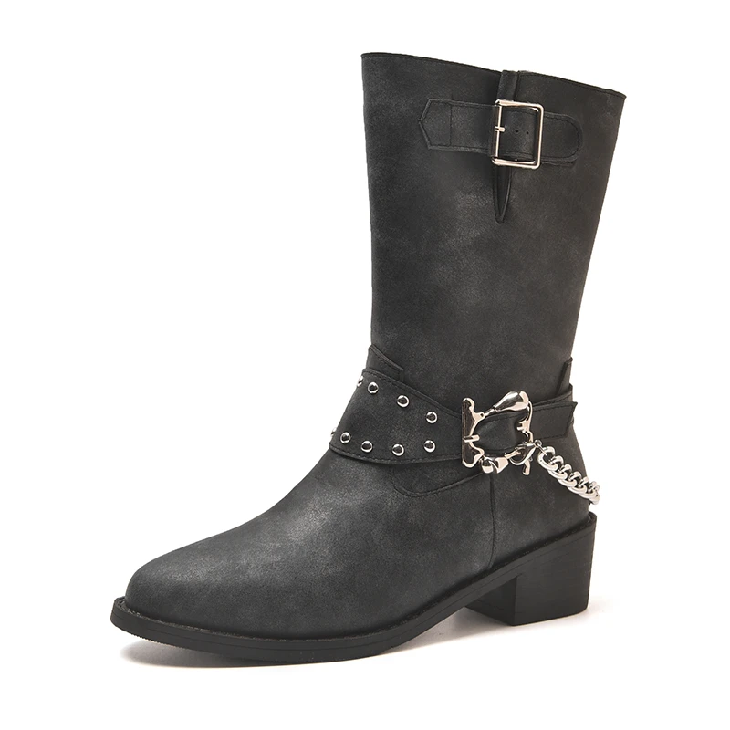 Shoes for Women 2023 High Quality Mid-Calf Women's Boots Fashion Belt Buckle Modern Boots Women  New Side Zipp Shoes for Women