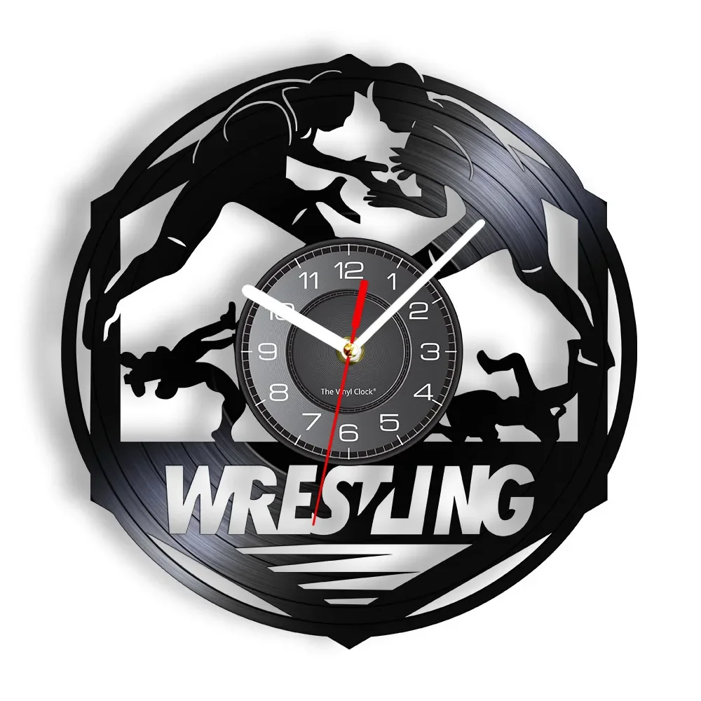 

Wrestlers Grappling Freestyle Fight Martial Arts Wall Clock Watch Wrestling Combat Sports Vinyl Record Wall Clock Fighter Gift