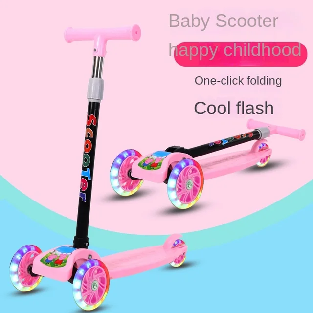 LazyChild 2-8 Years Old Children's Scooter Foldable Three-Wheel Flashing Bicycle Safety Sliding Toy Stroller DropShipping 2