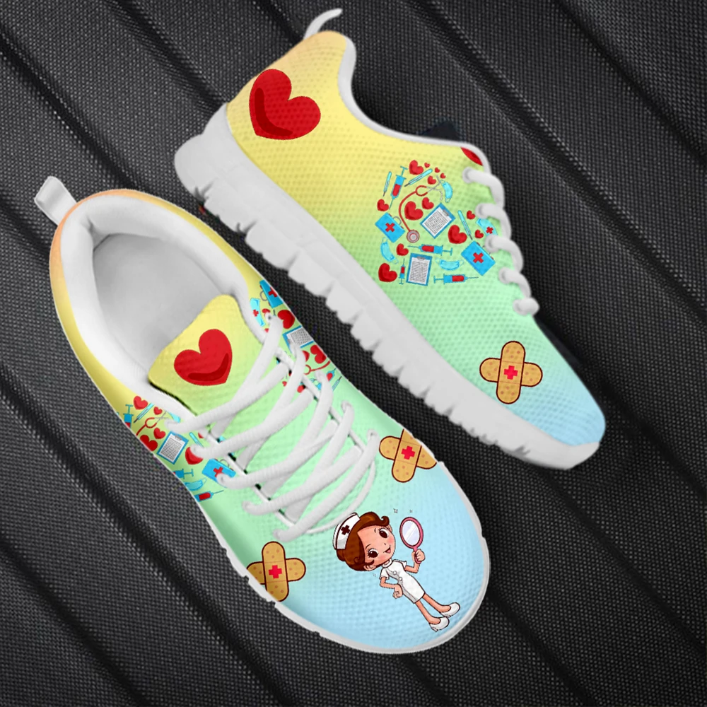 INSTANTARTS Kawaii Nurse Design Medical Assistant Print Ladies Mesh Sneakers Autumn Women's Casual Nursing Shoes Plus Size 48